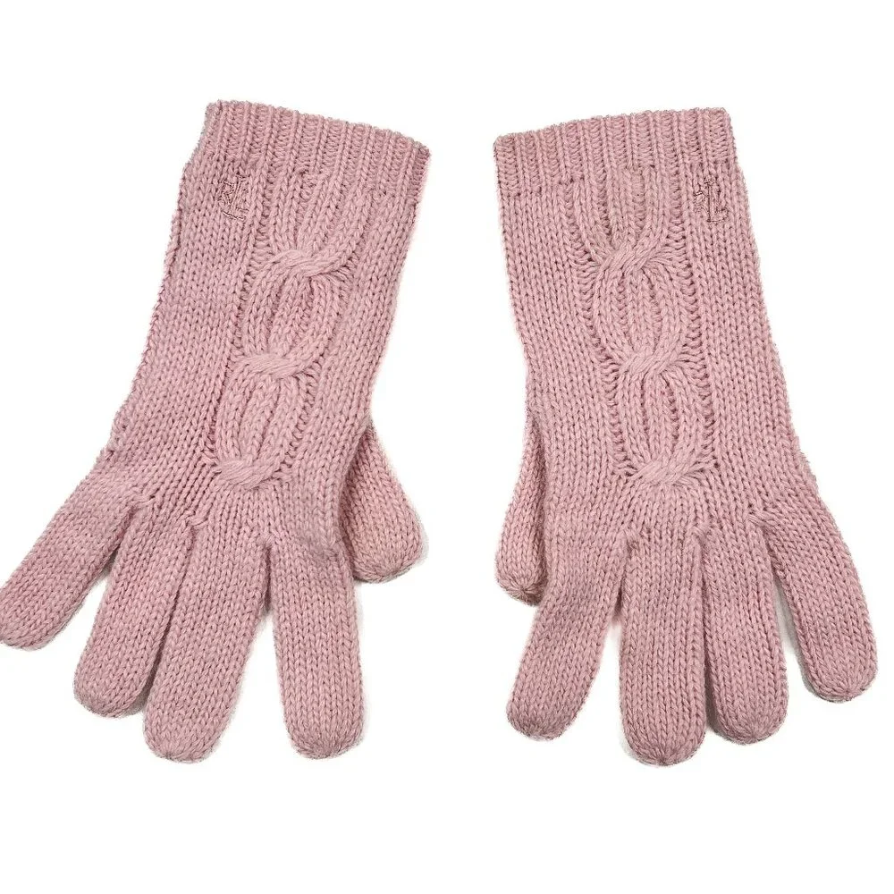 Y2K Vintage Lauren Ralph Lauren Lambswool Angora Cable Knit Gloves Pink NWOT - Picture 2 of 8